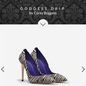 100% Italian leather zebra print gold heels